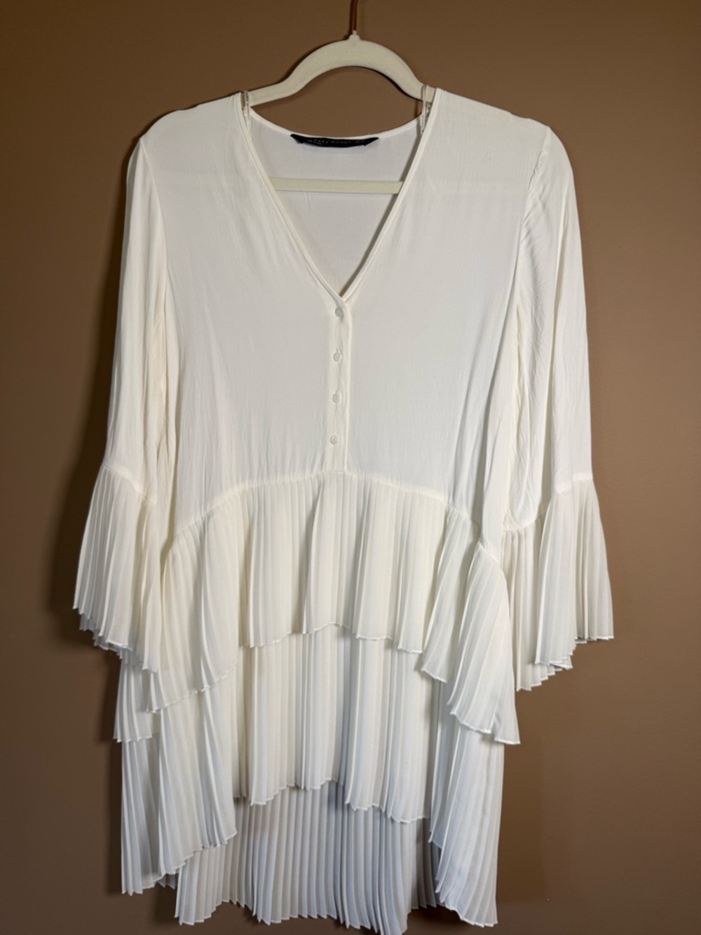 Zara shirt dress high low white Pleated XS - Picture 5 of 12